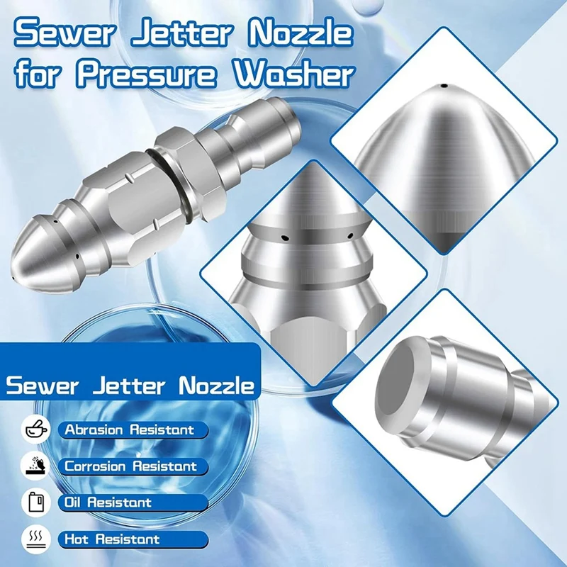 6Piece Sewer Jet Nozzle Kit Stainless Steel Sewer Jetter For Pressure Washer, Drain Sewer Cleaning Tool