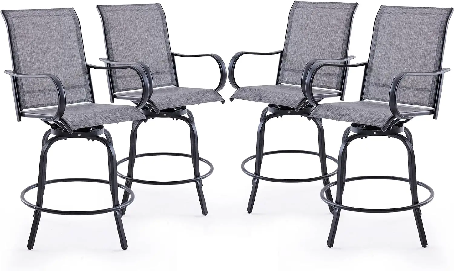 Set 4 Outdoor Bar Stools Swivel Patio Barstools Textilene Fabric Height Top Patio Chair 360 Degrees Swivel All Weather Use Ergon