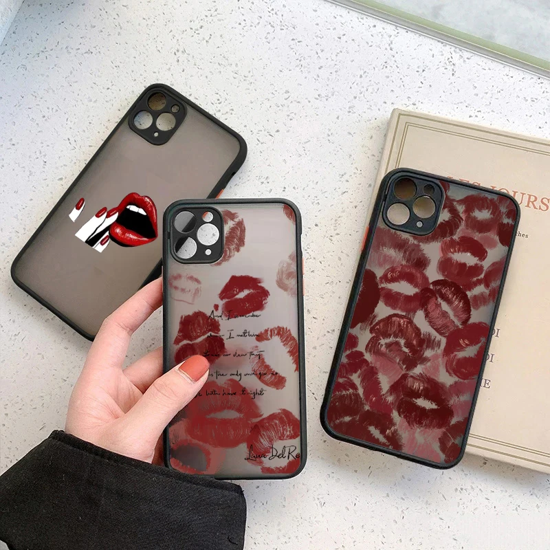 Sexy Girl Red Lips Hard Matte Case for iPhone 14 15 Pro Max Cases iPhon 13 11 12 Pro XR X XS Max 7 8 Plus SE2 Soft Bumper Cover