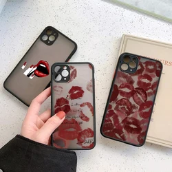 Sexy Girl Red Lips Hard Matte Case for iPhone 14 15 Pro Max Cases iPhon 13 11 12 Pro XR X XS Max 7 8 Plus SE2 Soft Bumper Cover