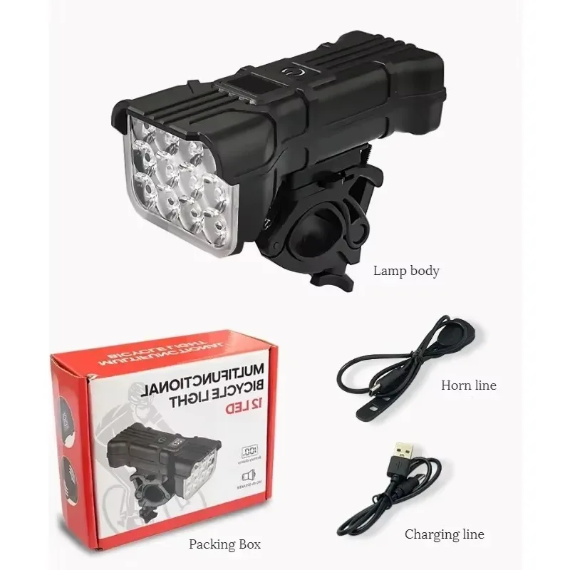 Bicycle Headlights with Horn 12 LED Bicycle Front Flashlight 140dB Loudly Speakers USB Rechargeable Waterproof Bike Lamp Bells - view 4