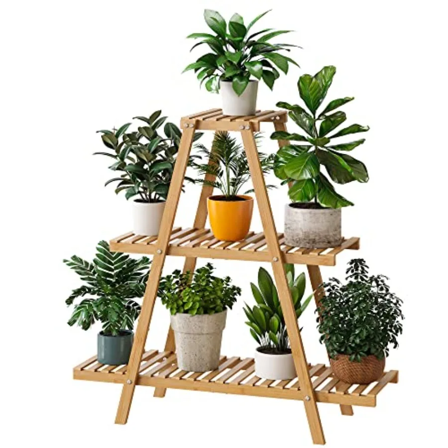 

Bamboo Plant Stand - Indoor/Outdoor 3 Tier Plant Ladder 8 Potted Flower Holder Natural