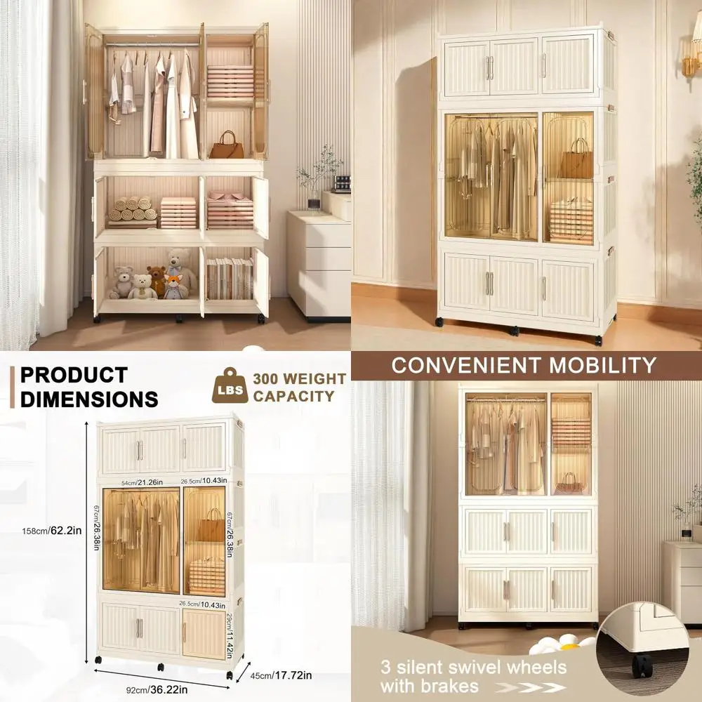 Compact Portable Wardrobe with Cubby Storage, Hanging Rod, Easy Assembly, Kid-Friendly Closet Organizer