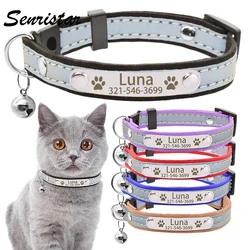 Soft Leather Reflective Cat Collar Personalized Name Tag Cat Collar Custom Engraved Safety Breakaway Nmaeplate Cat Collar