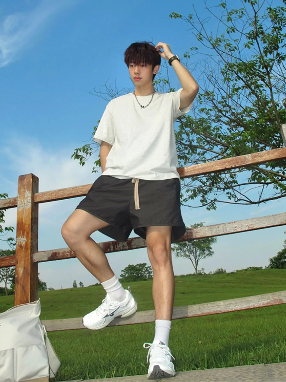 

Bla Ice Silk Men's orts Summer American High Street Baskeall Sports Outdoor Running Five-Quarter Length Casual Pants