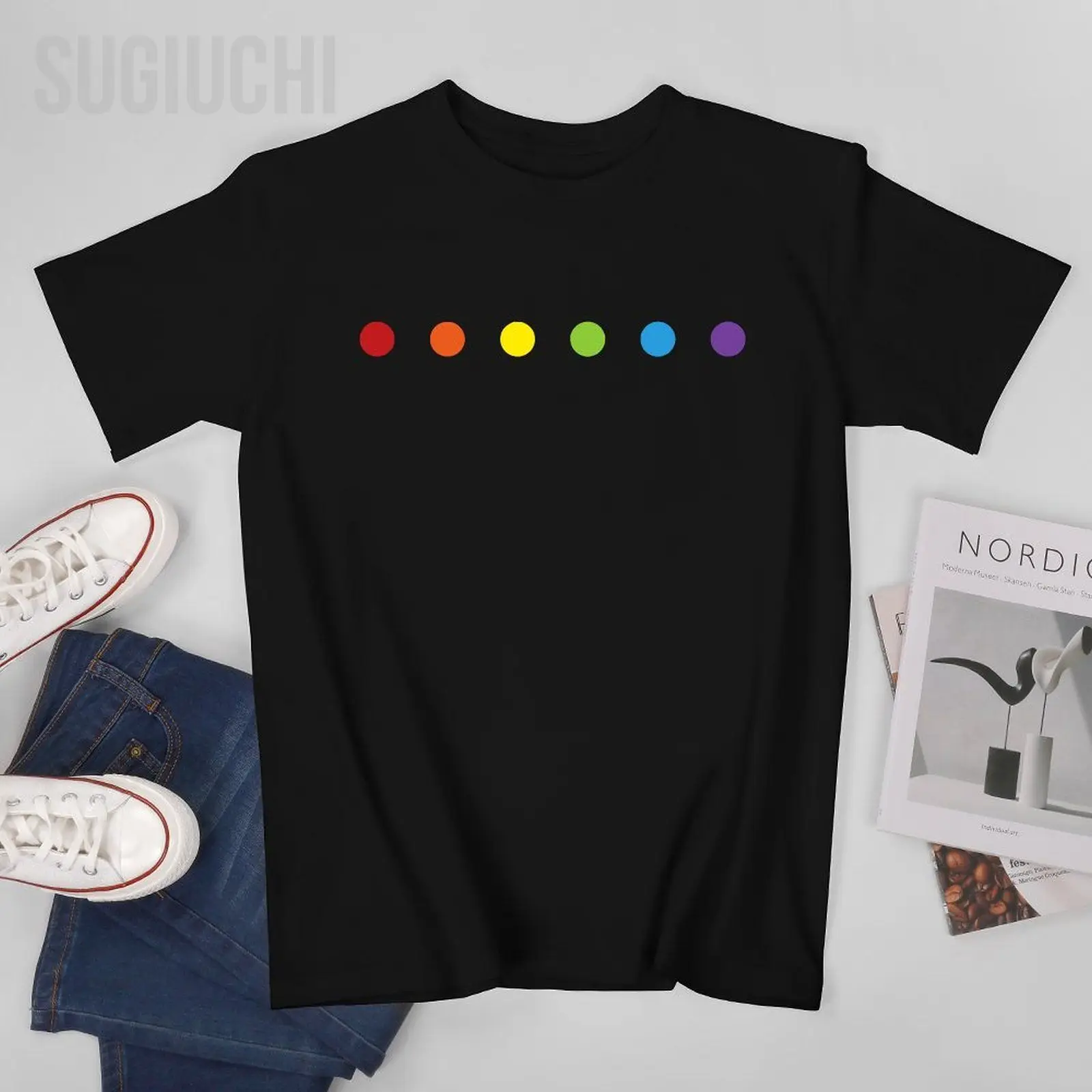 Unisex Men Rainbow Polka Dot Gay Pride Colors LGBTQ Ally Tshirt Tees T Shirts Women Boys 100% Cotton T-Shirt