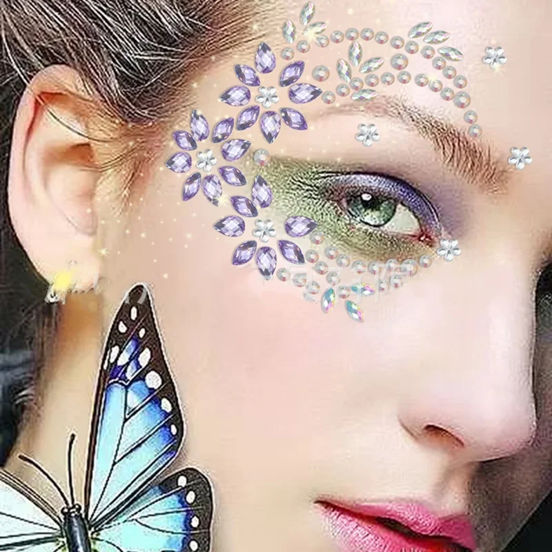 Half Face Mermaid Rhinestone Stickers – Acrylic Resin Tattoo for Forehead & Temple, Festival Party Face Jewels, Euphoria Sparkle - view 5