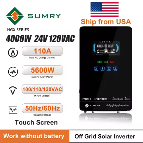 SUMRY Off Grid Inverter HGX 4KW 24v 110/120v Pure Sine Wave MPPT Solar Charge Touch screen LCD Hybrid Inverter