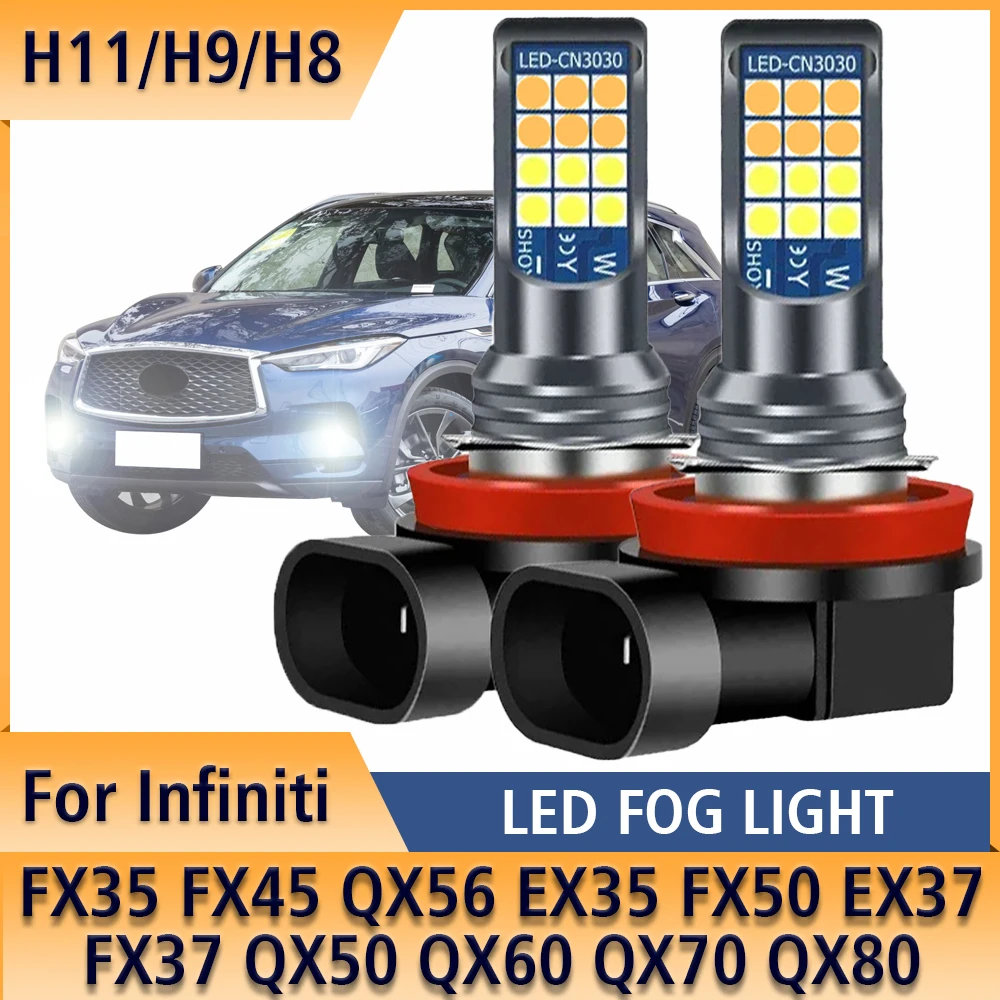 

2pcs LED Fog Light Blub H8 H11 Lamp Canbus No Error For Infiniti FX35 FX45 QX56 EX35 FX50 EX37 FX37 QX50 QX60 QX70 QX80