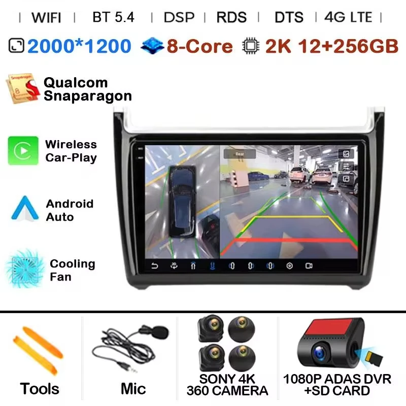 Android 15 Auto Radio 2Din CarPlay Multimedia Videospeler voor Volkswagen VW POLO sedan 6R 2008-2020 GPS Navigatie Autoradio