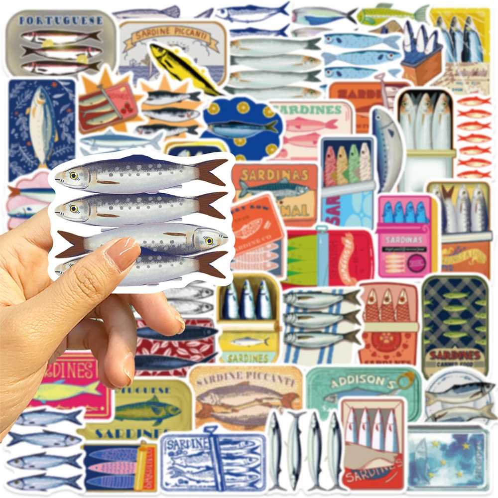 10/30/50 stücke Cartoon Sardine Können Kreative Graffiti Aufkleber für Notebook Skateboard Telefon Gitarre PVC Wasserdichte Retro Aufkleber spielzeug