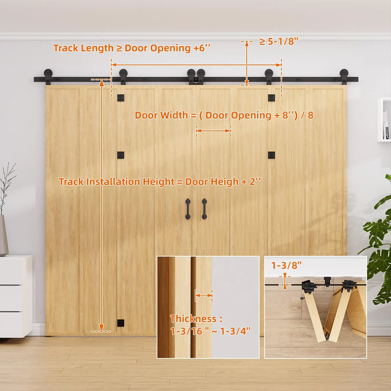 Imagem -06 - Ccjh-bi-folding Barn Door Hardware Track Kit Adequado para Painéis de Portas Novo Estilo Acordeão Fácil Instalação Porta Não Incluída
