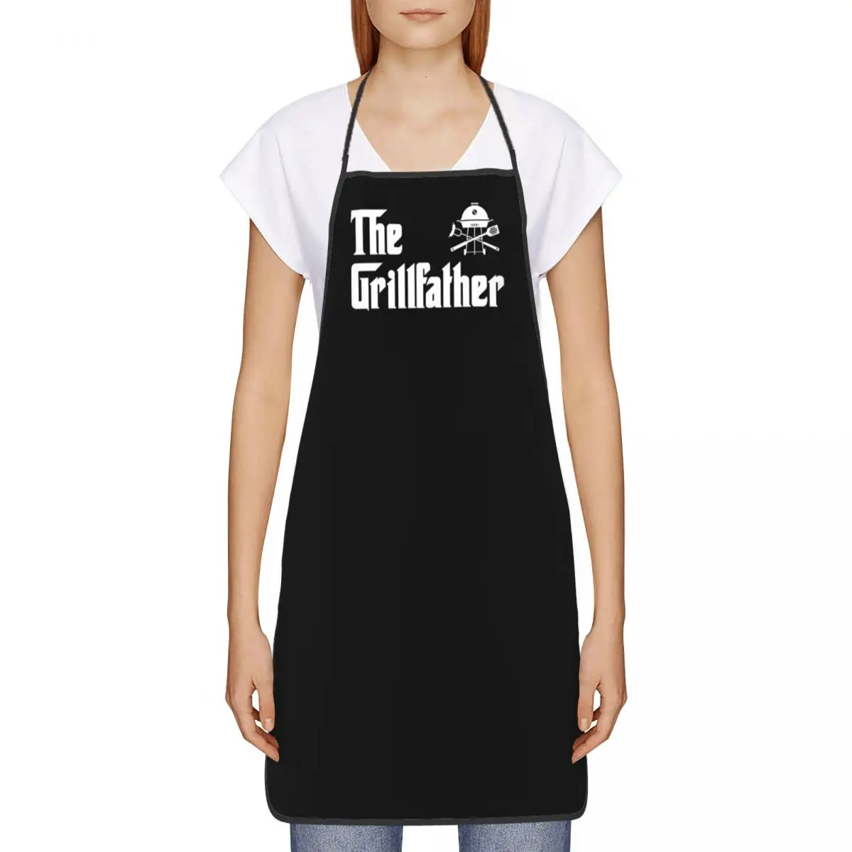 Custom The Grillfather Barbecue Grill Aprons Women Men Funny BBQ Adult Unisex Kitchen Chef Bib Tablier Cuisine Cooking Baking