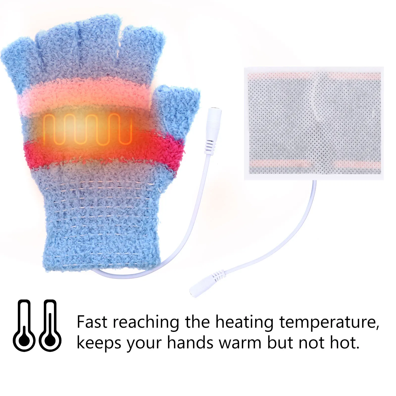 

1Pair USB Heated Gloves Woolen Half Finger Winter Thermal Gloves Electric Hand Warmer for Outdoor Skiing Typing Gaming