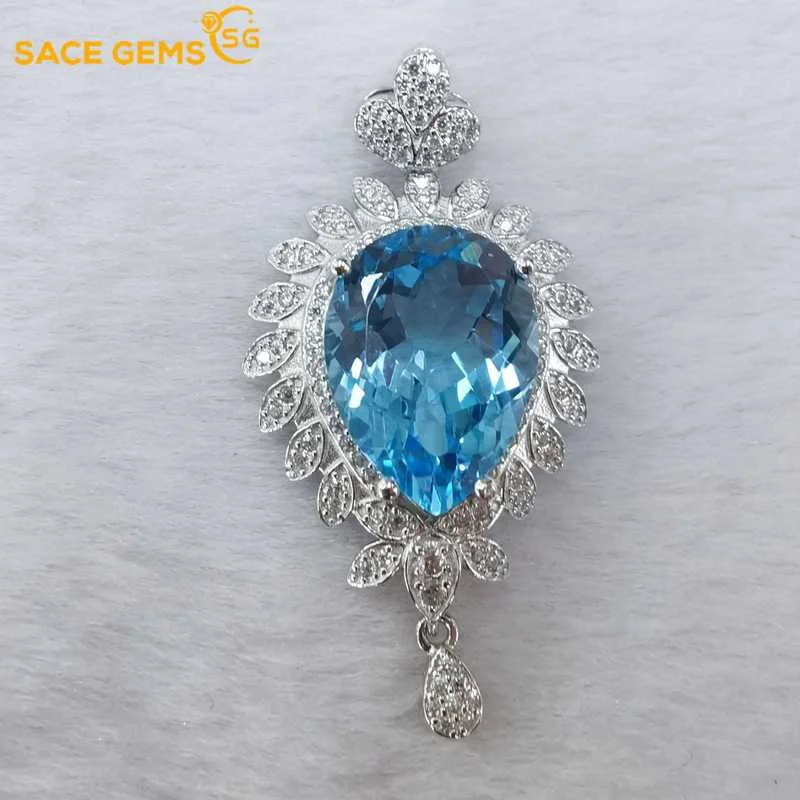 

SACE GEMS New Trend Sky Blue Topaz Pendant 925 Sterling Silver Pendant Necklace for Women Everyday Party Fine Jewelry Gift