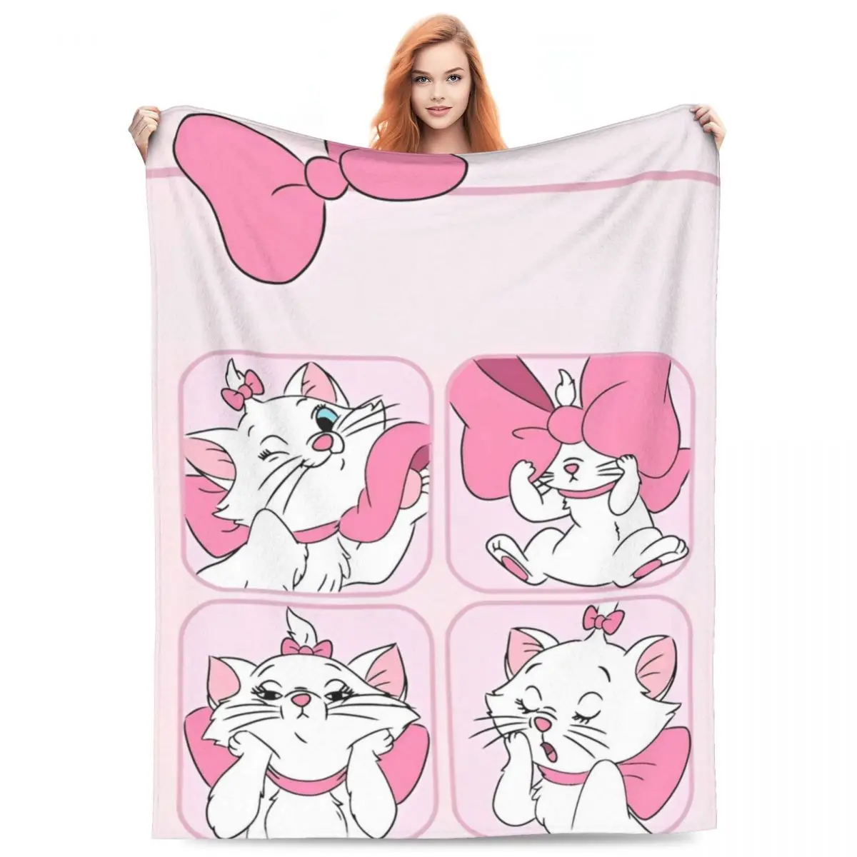 Marie Cat Kawaii Anime Flannel Blanket Winter Animal Warm Soft Throw Blanket for Boy Girl Home Decor Bedspread Sofa Bed Cover