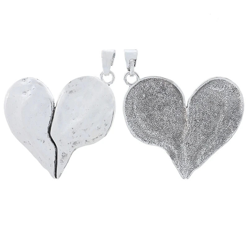2pcs Bohemian Large Hammered Broken Heart Charms Pendants for DIY Necklace Jewelry Making Accessories