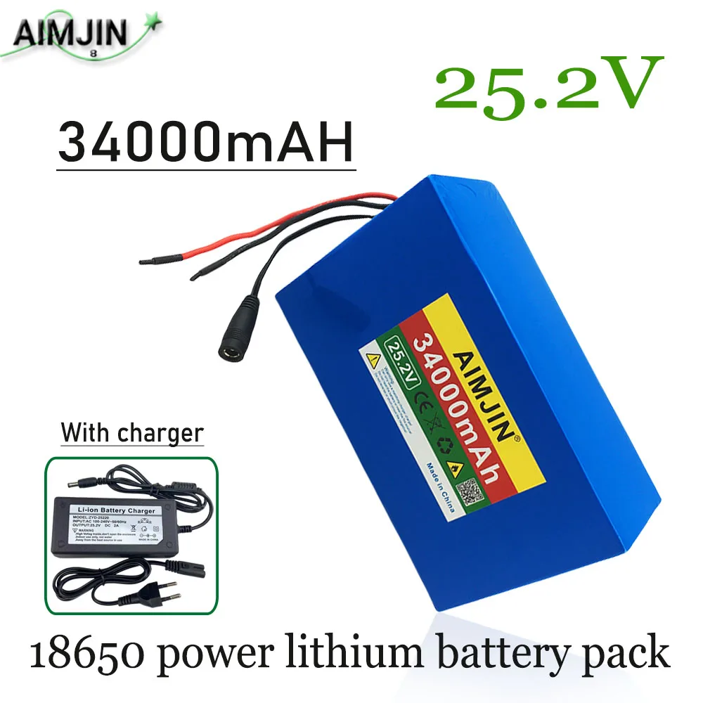 

High capacity 25.2V 34000mAh 18650 lithium battery 6S10P BMS power battery pack With charger