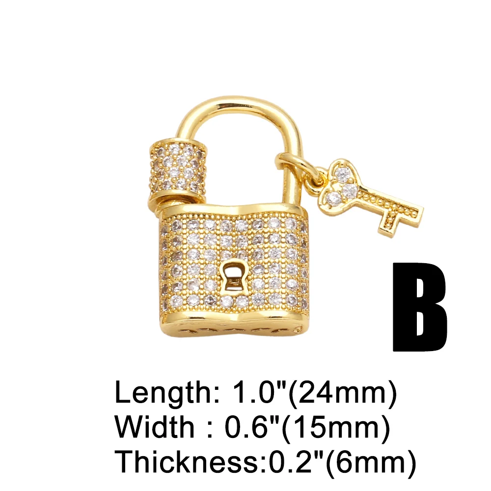 OCESRIO Fashion White Crystal Lock Key Pendant for Necklaces Copper Gold Plated Jewelry Making Component Wholesale pdtb636