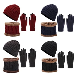Winter Warm Hat Neck Gaiter Gloves Set for Woman Man Windproof Hat 3pcs Suit N58F