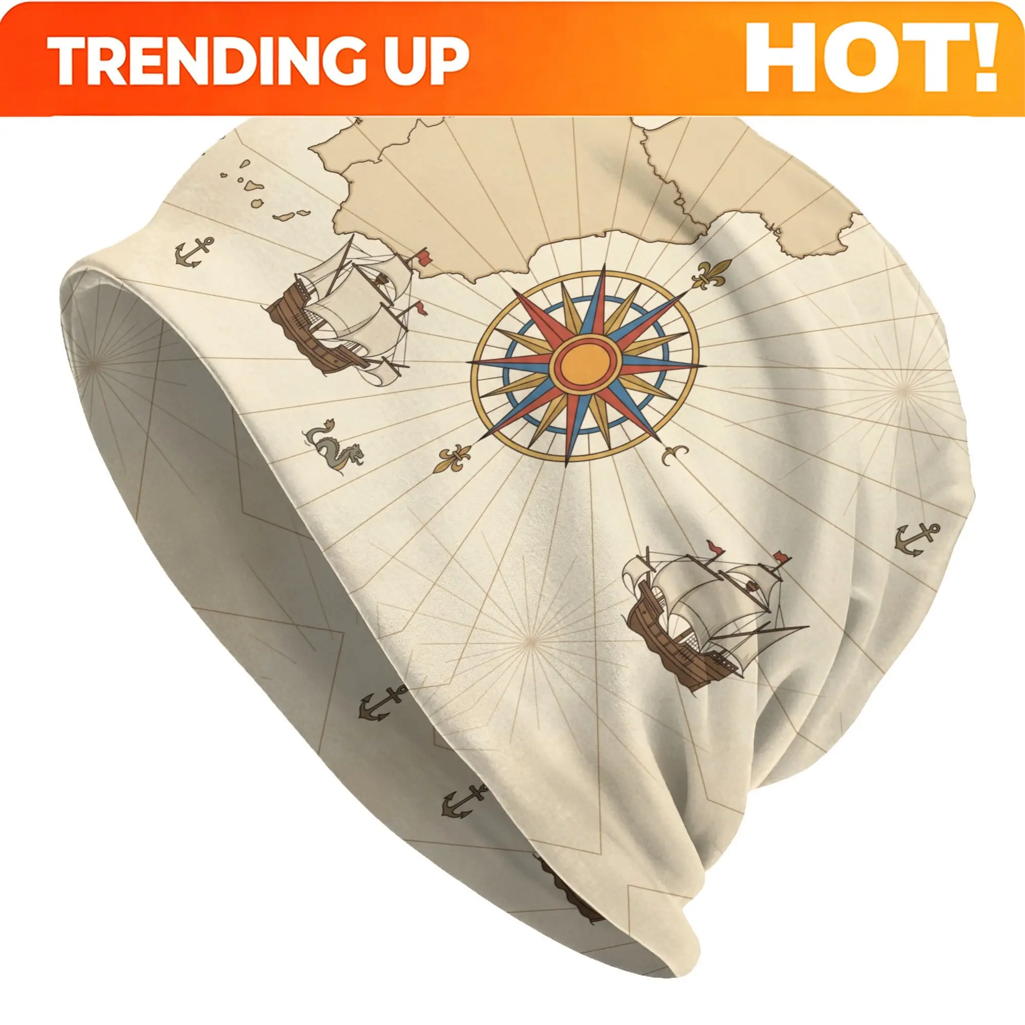 Customization Fashion Hats Vintage Nautical Map With Compass Thin Hat Bonnet Special Skullies Beanies Caps Men Women's Earmuffs
