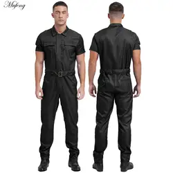 Mens Women Overalls Wear Resistant Coverall with Belt Short Sleeve Multiple Pockets Overalls Jumpsuit Dungarees Workshop Uniform