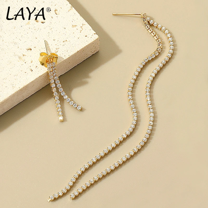 LAYA 925 Sterling Silver Minimalist Asymmetry Earrings Line For Women Sparkling Zircon Luxury Animal Piercing Ears Fine Jewelry