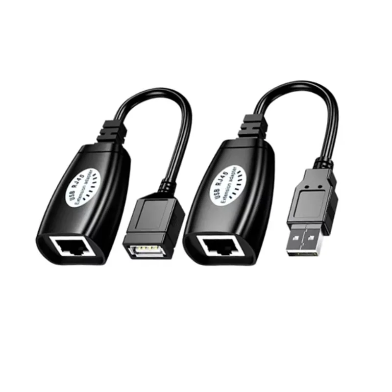 1 Pair USB to RJ45 LAN Ethernet Extension Cable Adapter RJ45 Female Extender Converter Over Cat5E/6 Cord Computer Accessories