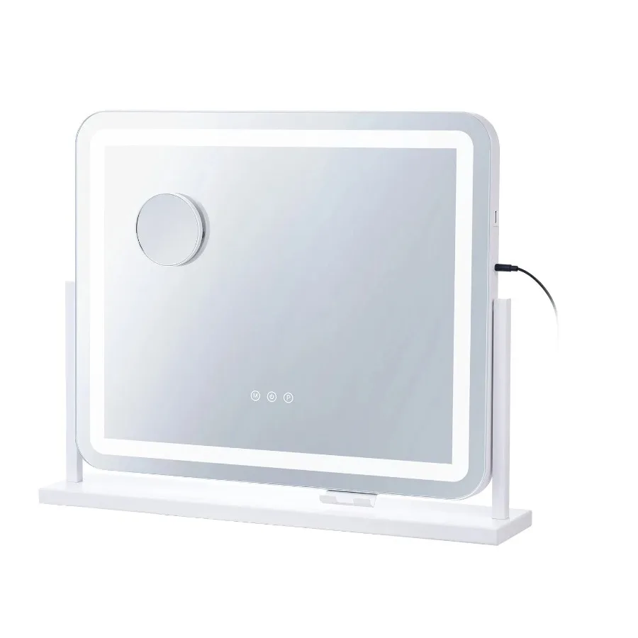 

Lighted Makeup Mirror 3 Color Vanity w USB Port Magnification21.7x17.7 in