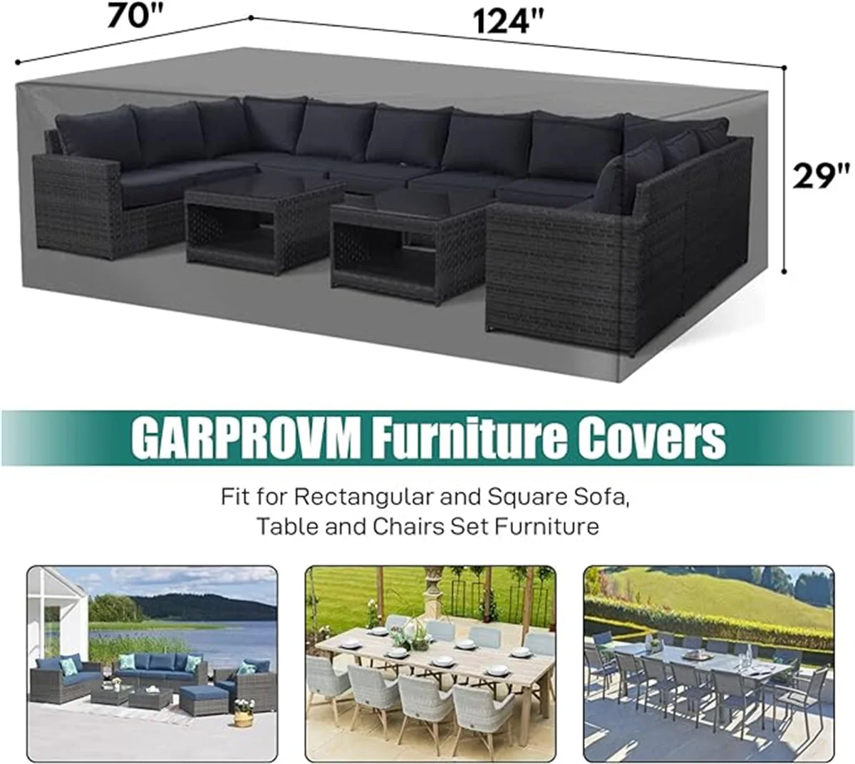 

Чехол для садовой мебели 420D, чехол для садового стола, сверхпрочный чехол из оксфордского полиэстера для уличной мебели, прямоугольный, 180x120x74 см