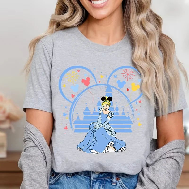 Disney Cenerentola Moda Estate Stampa T-shirt da donna Puro cartone animato in cotone Donna a maniche corte Allentato Top Abbigliamento estivo