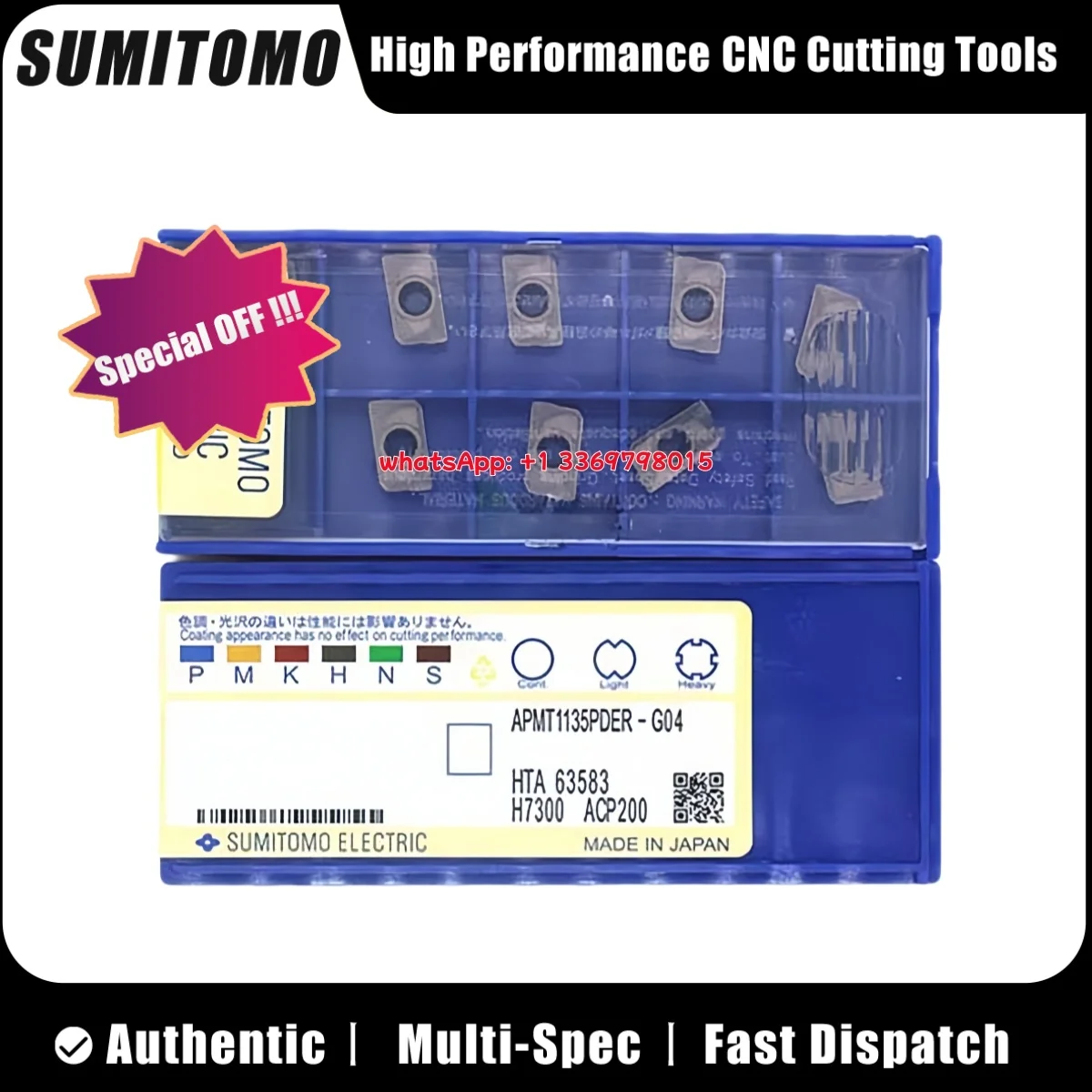 

SUMITOMO Оригинальная фрезерная пластина APMT APMT1135 PDER-G04 G08 ACP200 JSP25 ACK300, 10 шт.