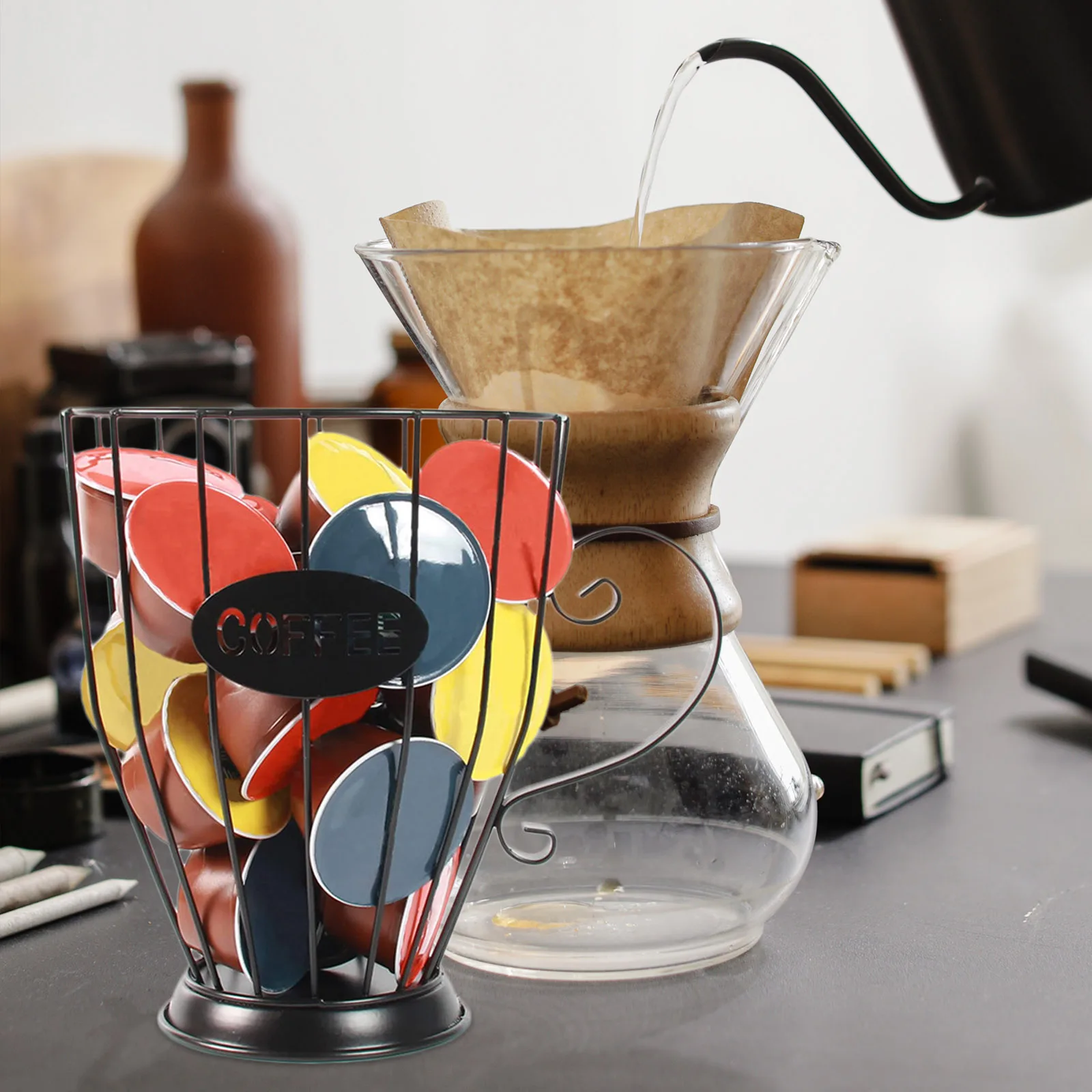 

Holder Basket Coffee Capsules Display Storage Iron Home Kitchen Accessory Organizer Fruits Biscuits Snacks Holder Coffee