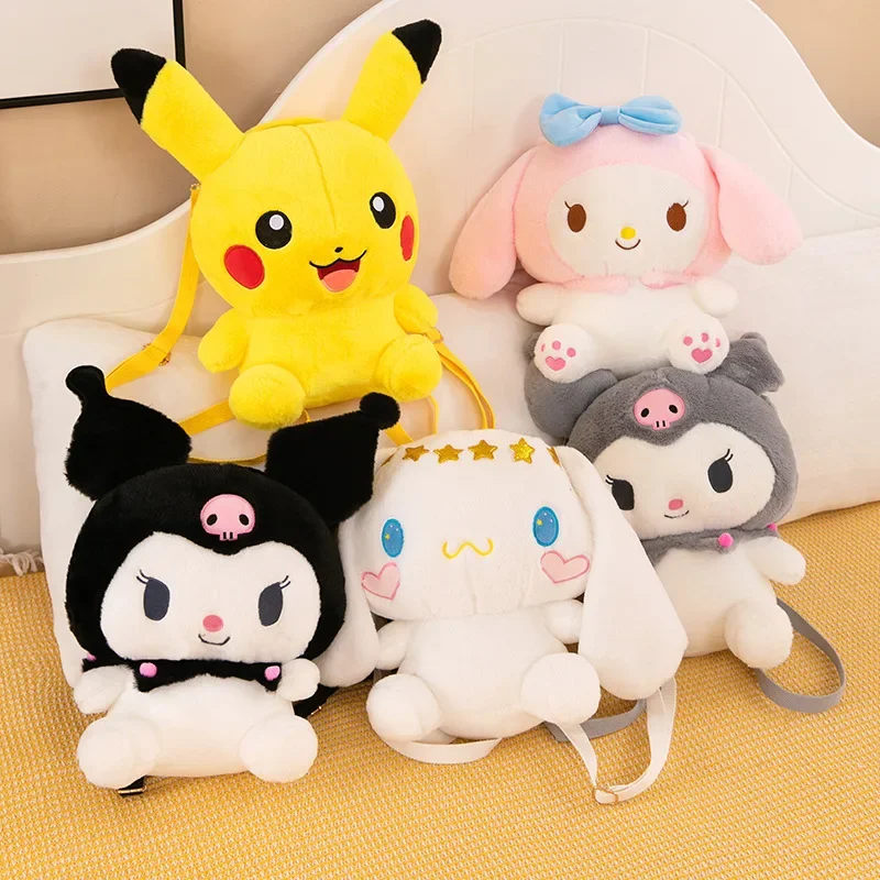 

Sanrios Cinnamoroll Kuromi Melody Plush Dolls Backpacks New Cartoon Pikachu Anime Soft Stuffed Bag Girl Large Capacity Schoolbag