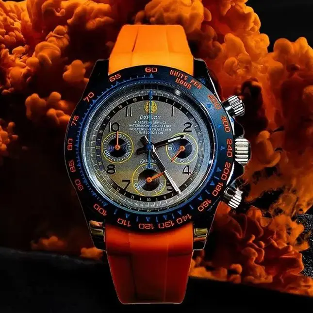 OKPLAY Men Chronograph Watch Sport 39.5mm Quartz Wristwatch Sapphire Mirror 100M Waterproof VK63