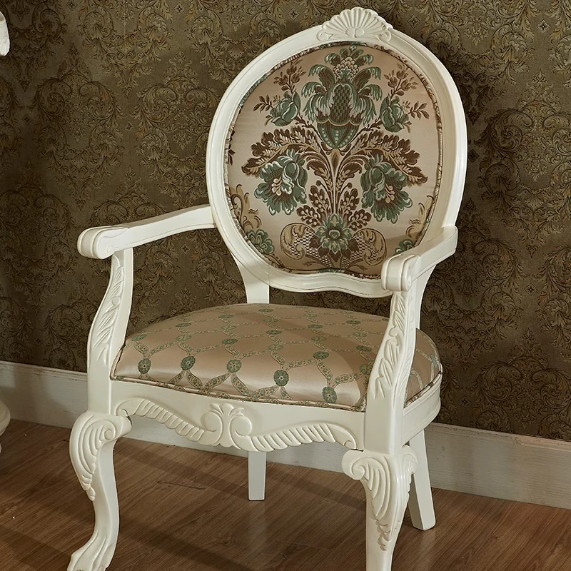 European antique solid wood white boss leather chair atmospheric and elegant garden style furniture book chair computer chair