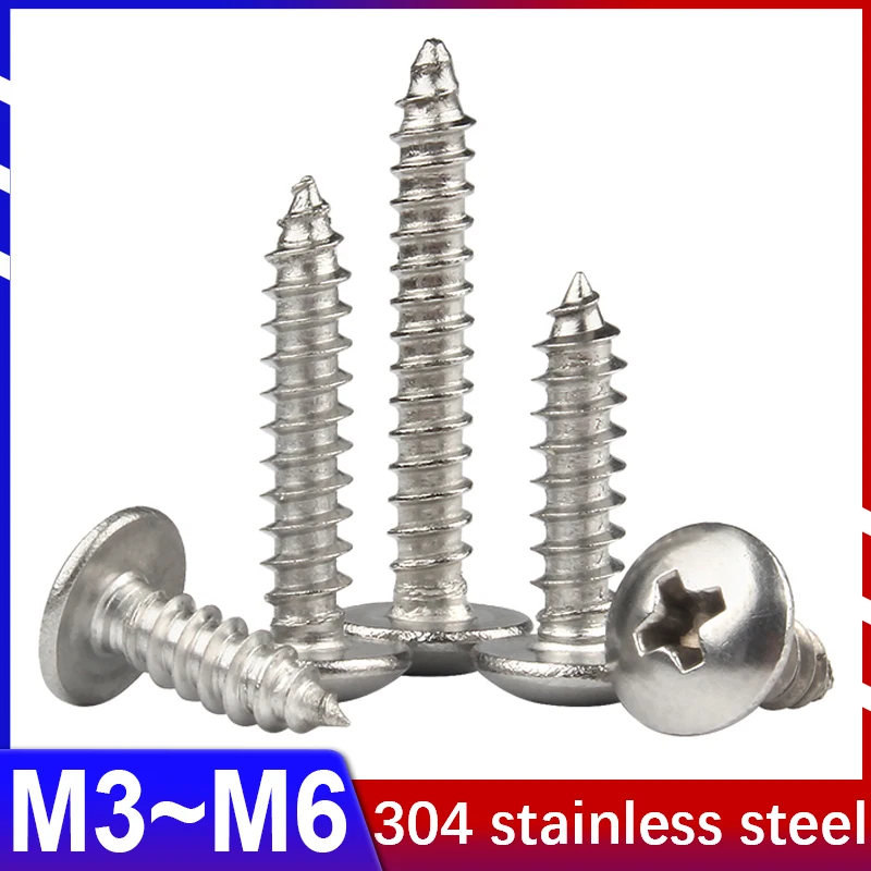 

304 Stainless Steel Cross Large Flat Head Self-tapping Screw Round Head / Large Umbrella Head / Mushroom Wood Screw M3M3.5M4M5M6