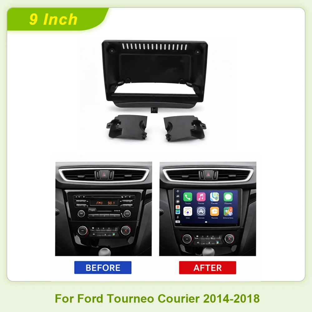 Marco embellecedor de radio para coche de 9 pulgadas 2DIN para Ford Tourneo Courier 2014-2018, kit de instalación de panel de salpicadero estéreo