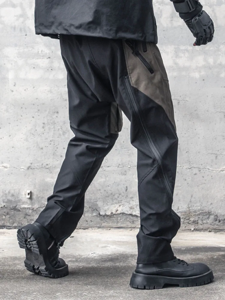 High Street Zipper Techwear Style Punk Deconstruction Design Dark Cool Contrast Color Pocket Stitching Casual Working Pants