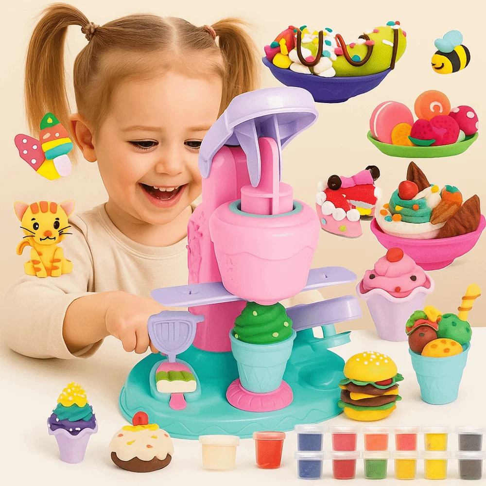 Unique Design DIY Maker Toy Handmade Mold Tool Interesting Design Creative DIY Tool Ice Cream Noodles Machine Colored Clay