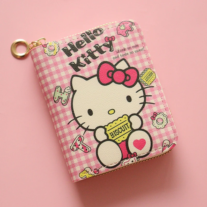 Portafoglio portamonete Sanrioed Cartoon Hello Kitty Cute Zipper Card Bag portatile pieghevole breve compleanno regalo di natale per amico