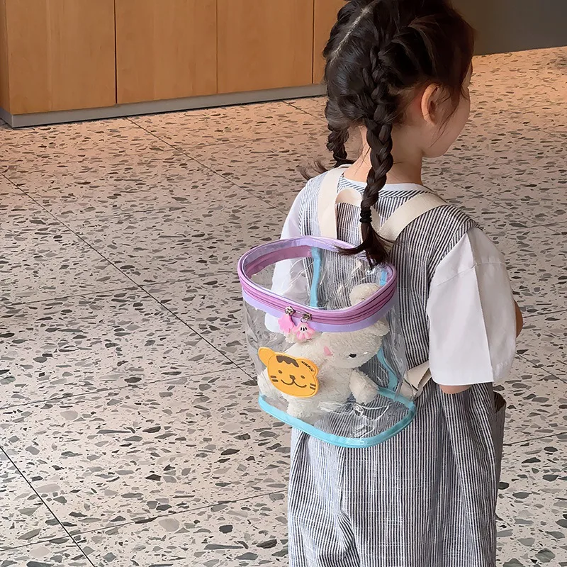 Korea ins bear rabbit mini small backpack transparent PVC plastic jelly bag men and women children kindergarten schoolbag - Image 4