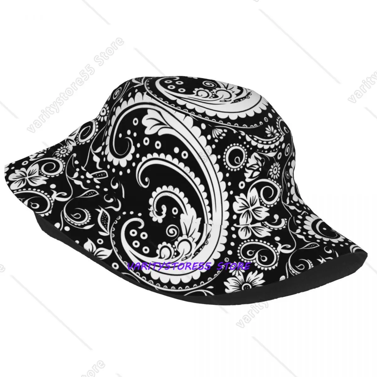 Summer Vacation Getaway Headwear Black And White Paisley Stuff Bucket Hats  Sun Hat Bohemia Panama Hat Fishing Fisherman Cap