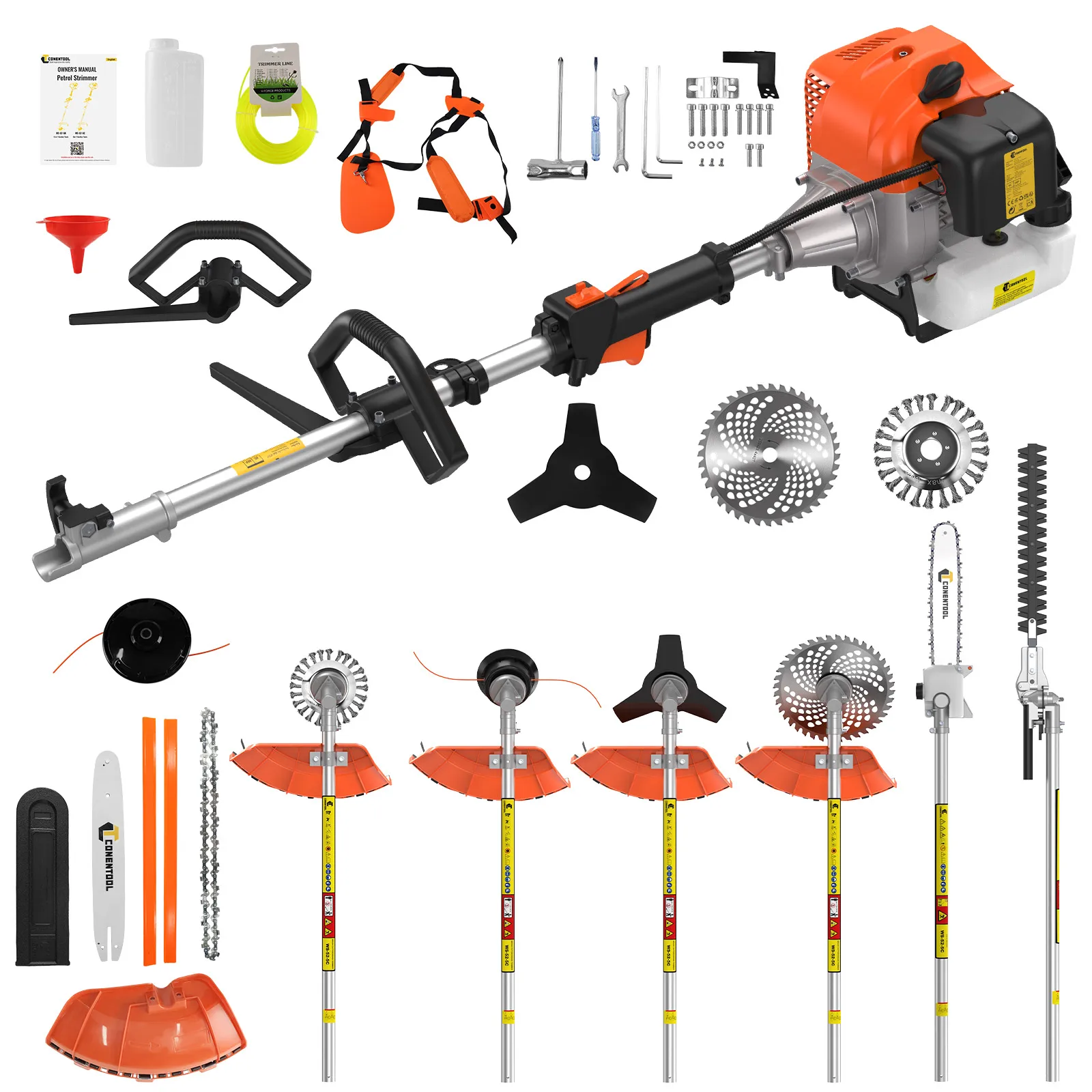 CONENTOOL 6 IN 1 2-takt motor benzine grasmaaier 52CC benzine bosmaaier gas heggenschaar kettingzaag snoeien takken tuingereedschap