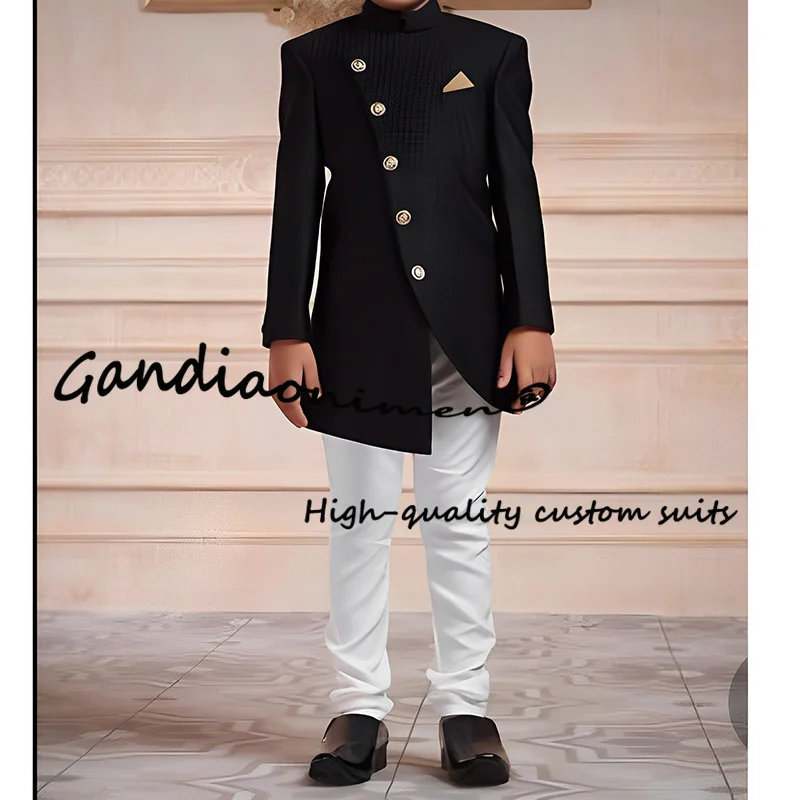 

Indian Style Boys Suit Jacket Pants 2 Piece Set Long Coat Wedding Tuxedo Kids Single Breasted Blazer Clothes