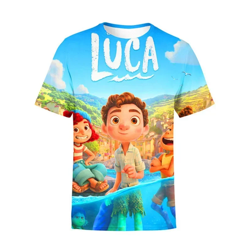 

2025 Disney Movie Luca Clothes Children Summer 3d Printed Cartoon Short Sleeves Tops Tees Fashionable Street Sports Style Tees