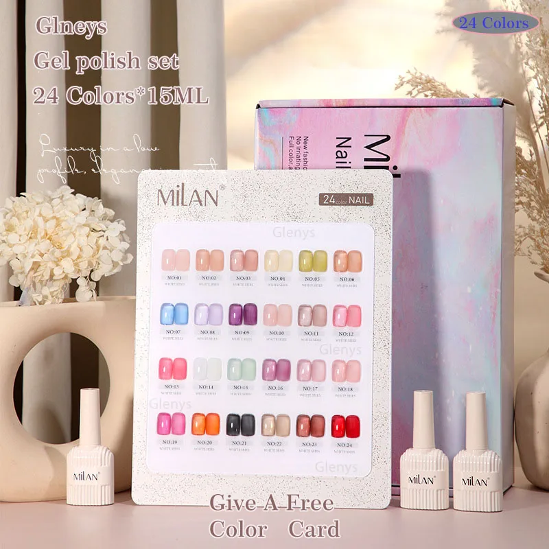 Glenys 24 color multi style with color card One bottle of one color semi permanent nail polish soaked gel nail art salon