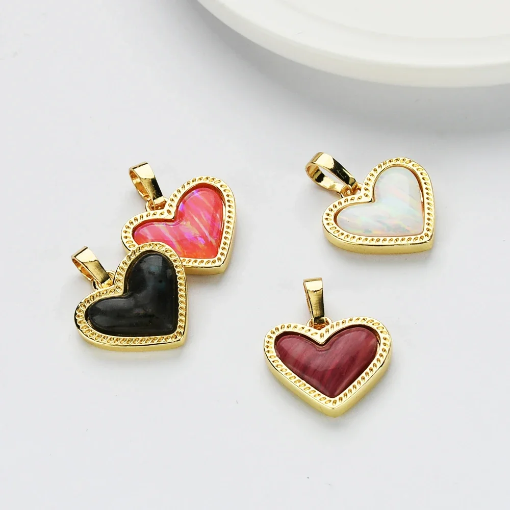 BOROSA 5/10PCS Mix Color Golden Plated Heart Pink Opal Multi-kind Natural Stone Pendant For Women Earrings Necklaces Accessories