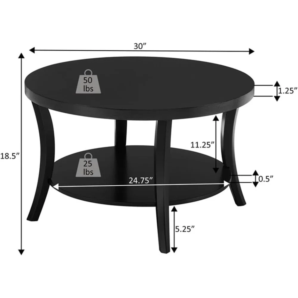 طاولة قهوة مستديرة كلاسيكية مقاس 30 بوصة - طاولة غرفة معيشة/غرفة عائلية انتقالية مع رف تخزين #2