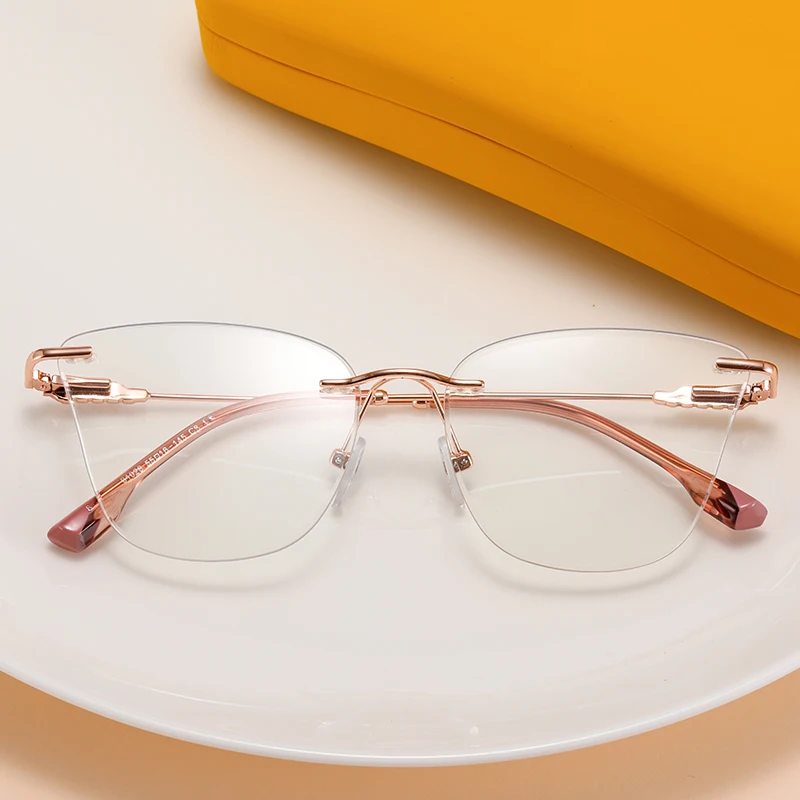 

2025 New Vintage Cat Eye Glasses Frame Women Clear Lens Metal Blue Light Blocking Rimless Glasses Female Decoration Spectacles
